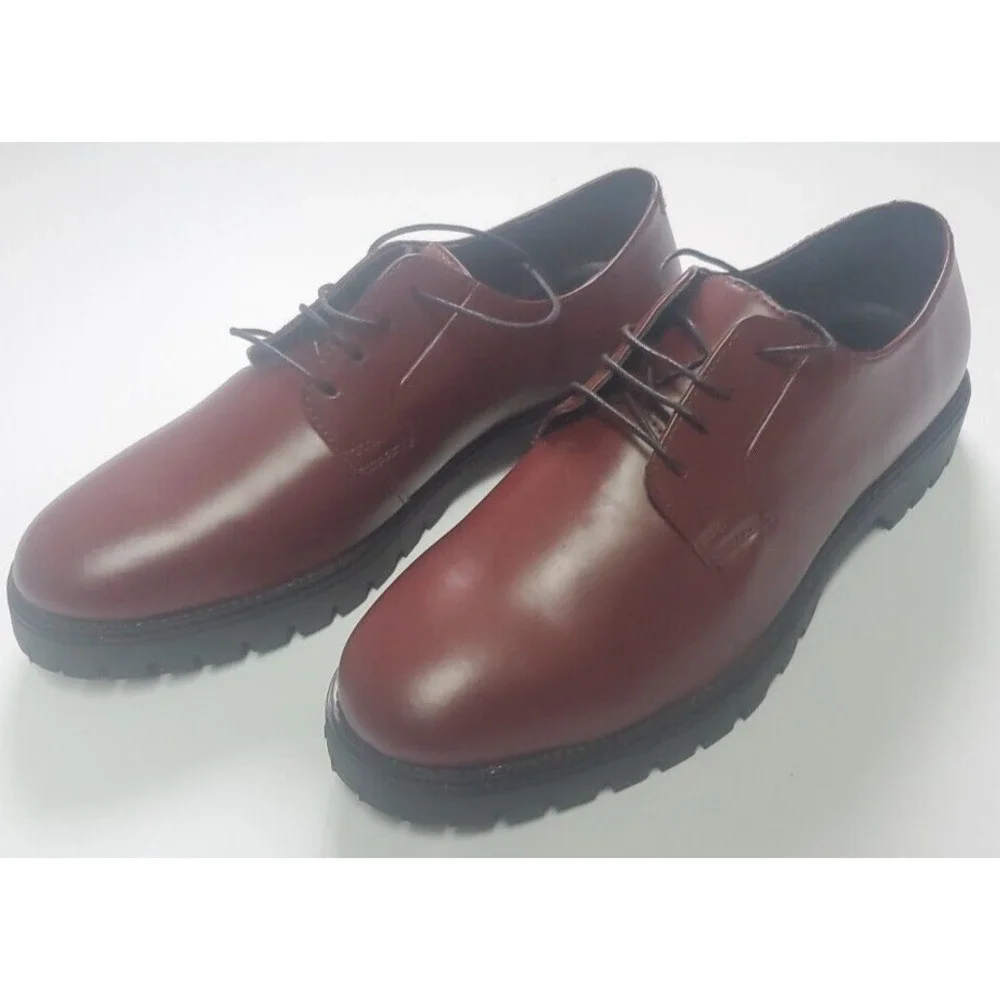 Man Burgundy Smooth Derby Faux Leather Size 8 / 42